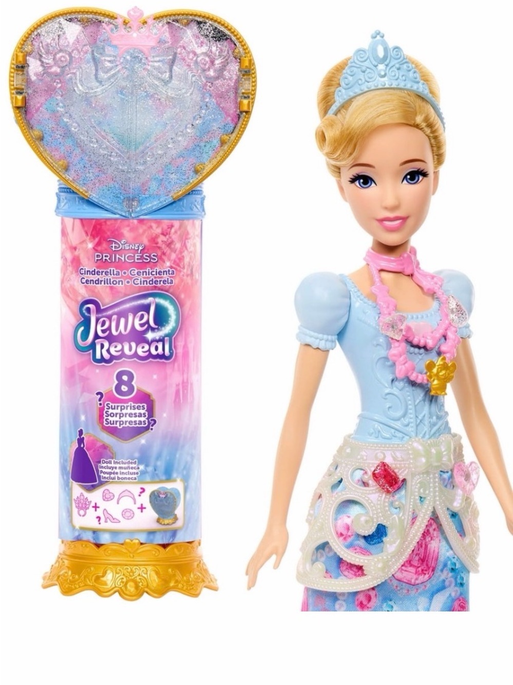 Disney Princess Jewel Reveal Cinderella Fashion Doll 8 Surprises Accessories NWT